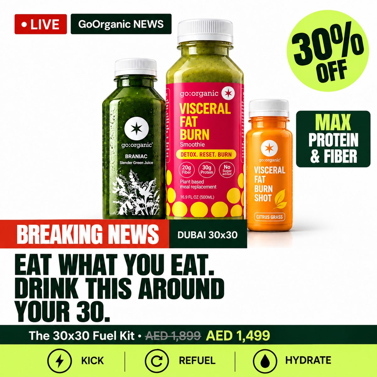 The 30x30 Fuel Kit Kick. Refuel. Hydrate.
