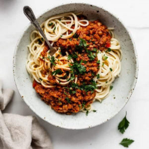 Fusilli with Mung Mushroom bolognese