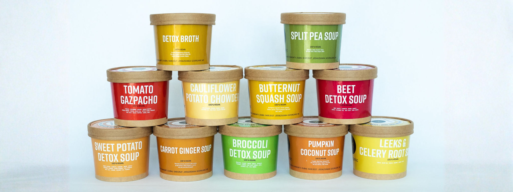 Colourful selection of GoOrganic fresh vegan soups